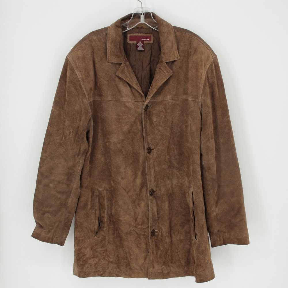 Merona‎ Men's Brown Suede Leather Jacket Quilted Lined Coat Size Medium